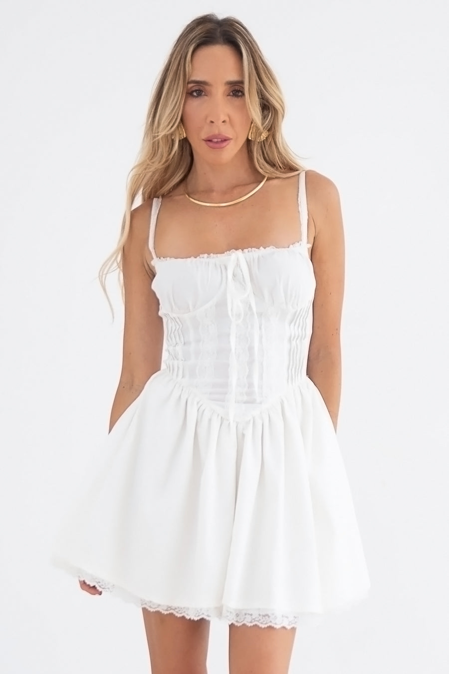Romantic Lace Flare Mini Dress - White M / White Romantic Lace Flare Mini Dress - White M / White