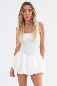 Bubble Skirt Mini Dress - White