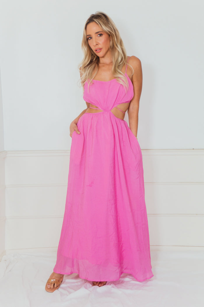 Linen Cut-Out Dress - Pink