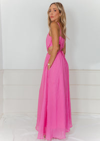 Linen Cut-Out Maxi Dress - Fuchsia L / Fuchsia Linen Cut-Out Maxi Dress - Fuchsia L / Fuchsia