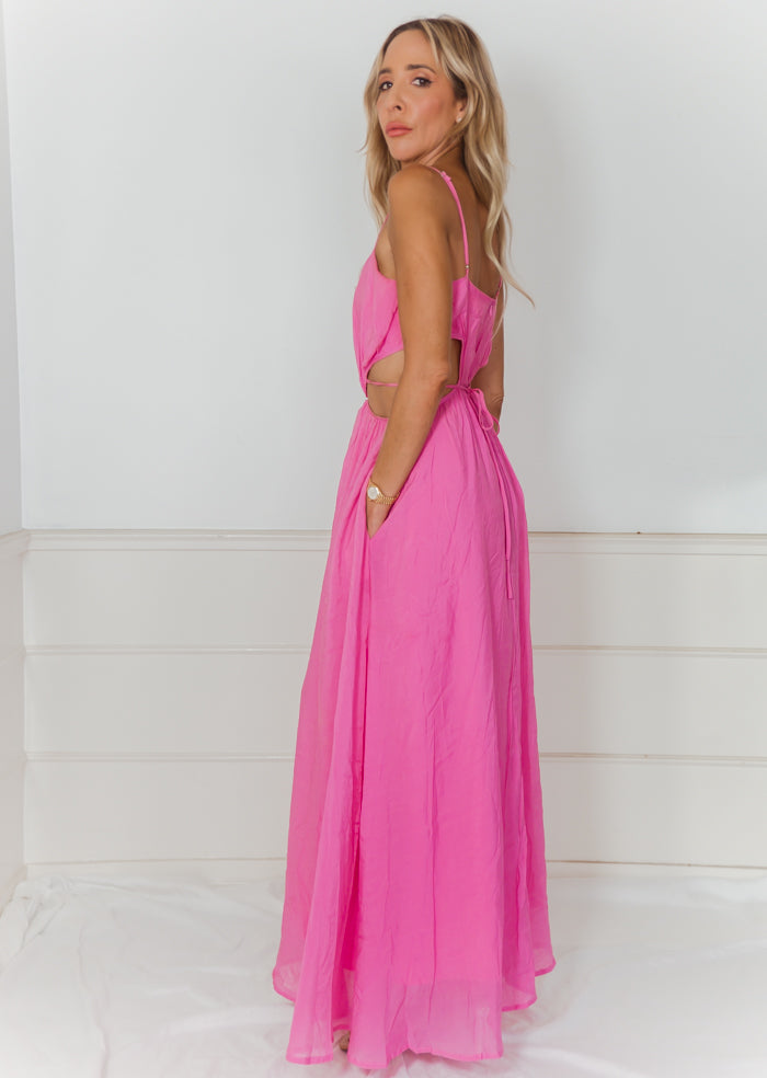 Linen Cut-Out Maxi Dress - Fuchsia Haute & Rebellious Linen Cut-Out Maxi Dress - Fuchsia Haute & Rebellious