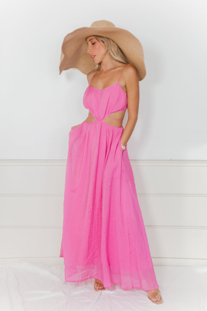 Linen Cut-Out Maxi Dress - Fuchsia L / Fuchsia Linen Cut-Out Maxi Dress - Fuchsia L / Fuchsia