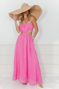 Linen Cut-Out Maxi Dress - Fuchsia