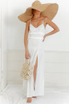 Linen Slit  Dress - White