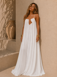 Solara Plunge Pleated Maxi Dress