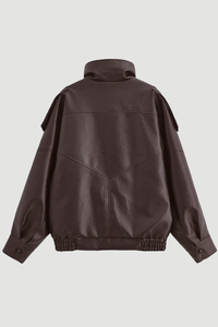 Oversized Faux Leather Bomber Jacket – brown