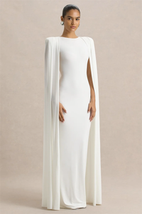 Ivory Sculpted Cape Maxi Dress - Haute & Rebellious