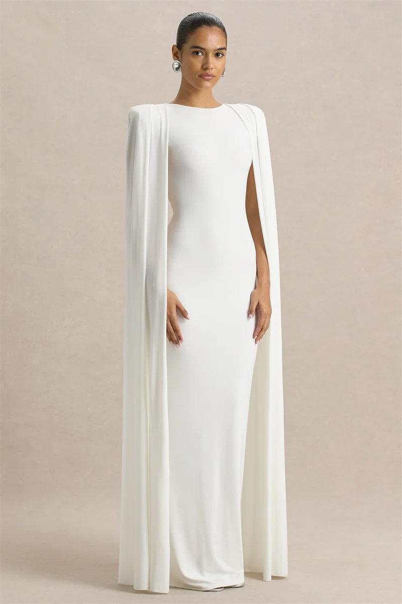 Ivory Sculpted Cape Maxi Dress - Haute & Rebellious