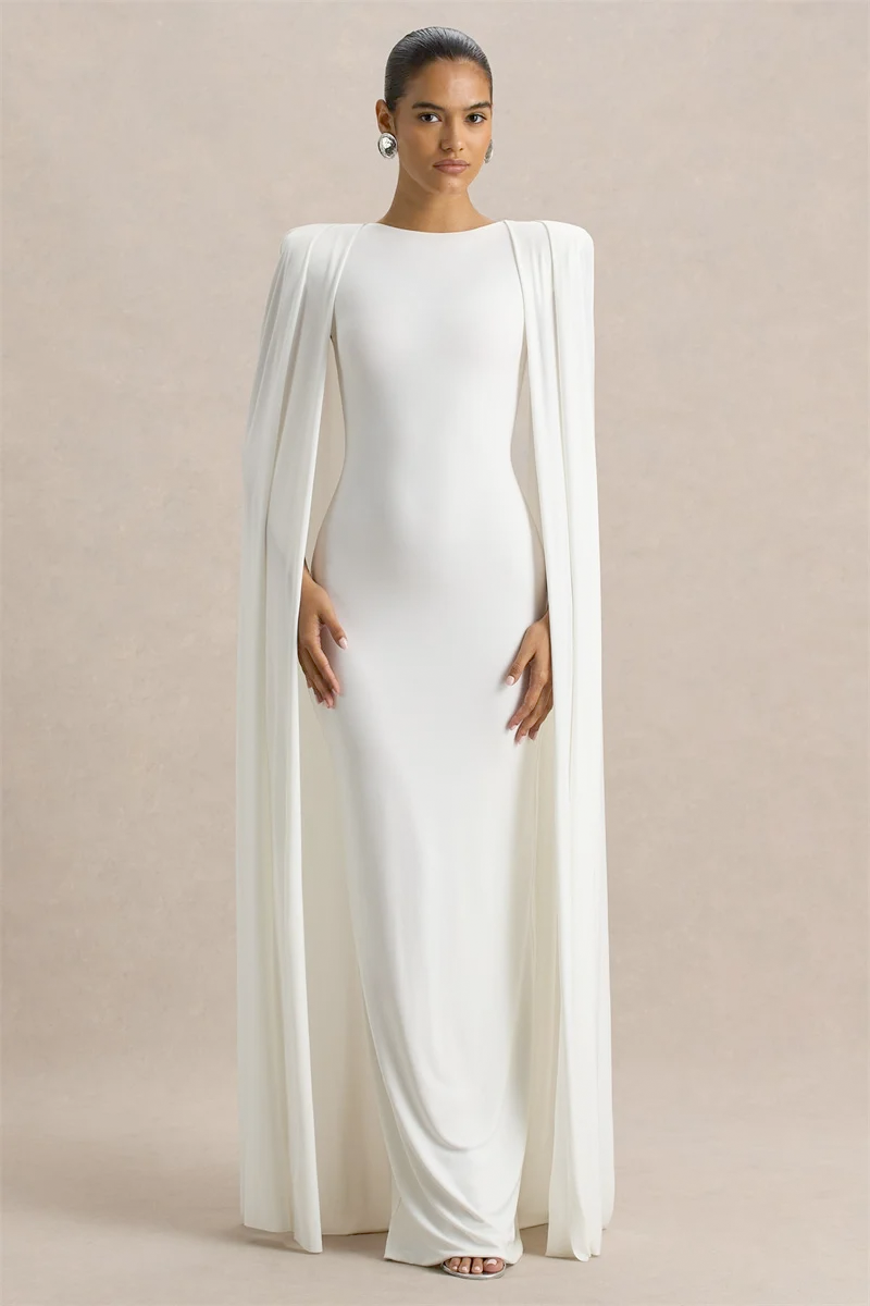 Ivory Sculpted Cape Maxi Dress Haute & Rebellious Ivory Sculpted Cape Maxi Dress Haute & Rebellious