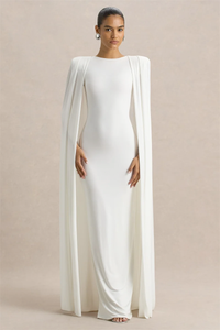 Ivory Sculpted Cape Maxi Dress - Haute & Rebellious