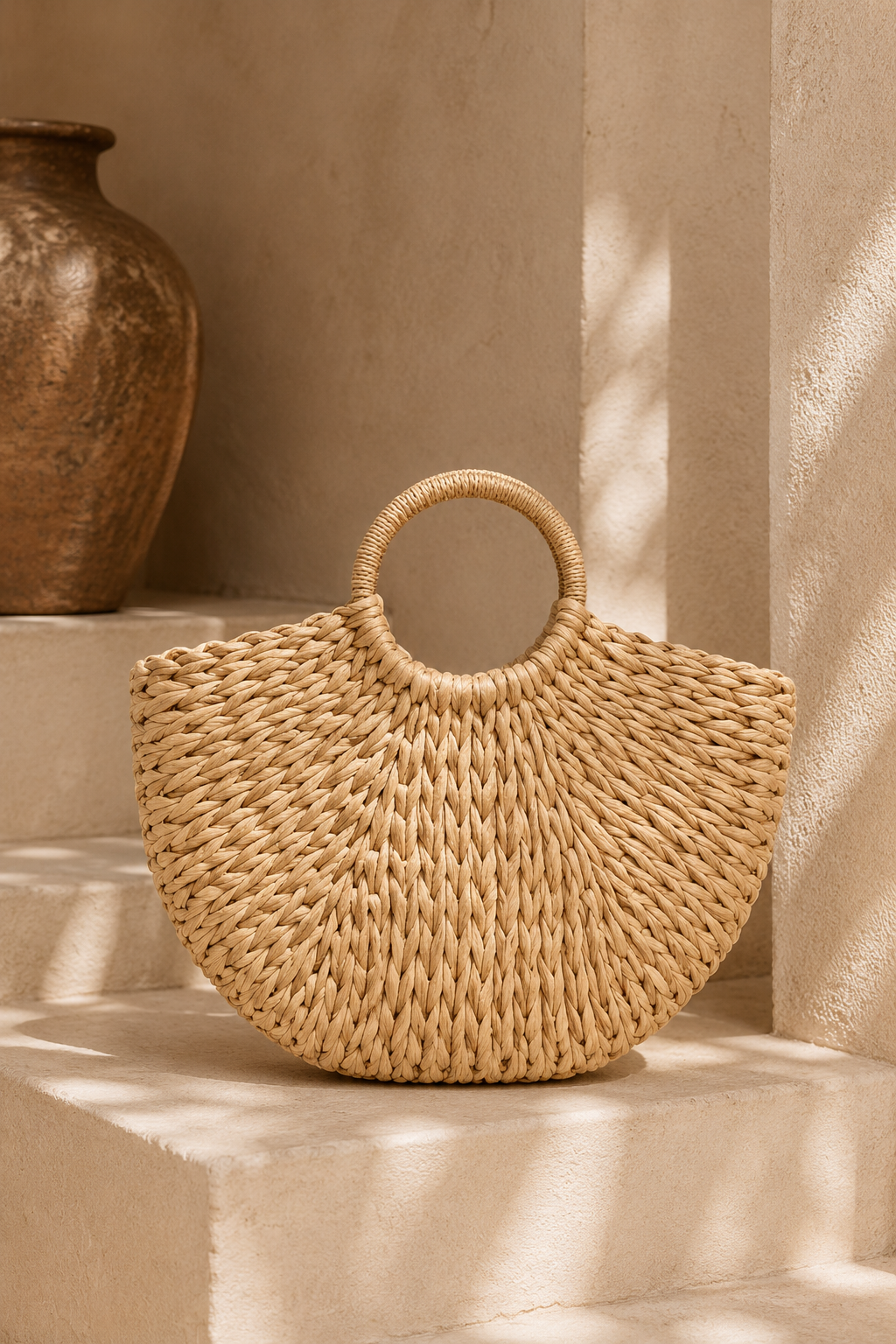 The Capri Crescent Straw Tote – Natural