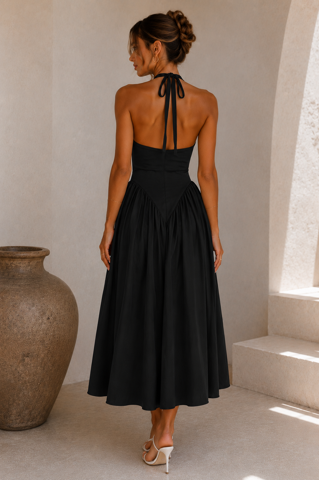 White deep V Halter Maxi Dress