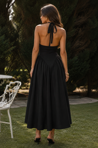 The Portofino Deep V Halter Maxi Dress – Black