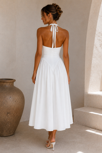 The Portofino Deep V Halter Maxi Dress – White