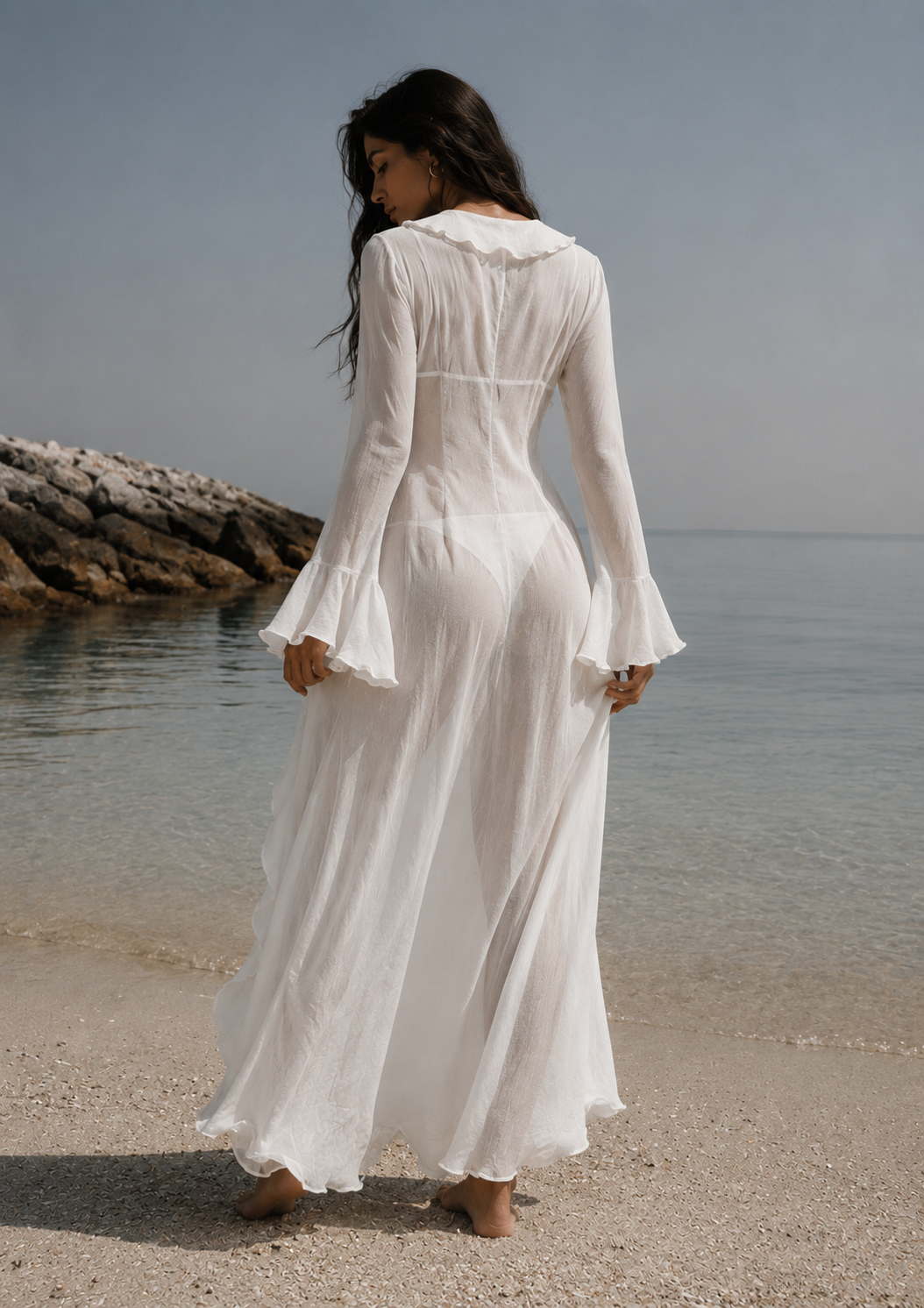 Black Ruffle Sheer Maxi Cover Up