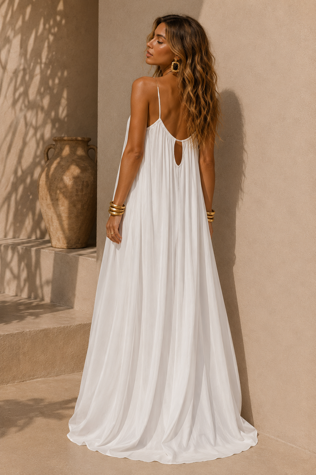 Solara Plunge Pleated Maxi Dress