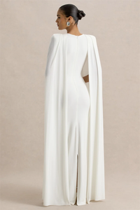 Ivory Sculpted Cape Maxi Dress - Haute & Rebellious