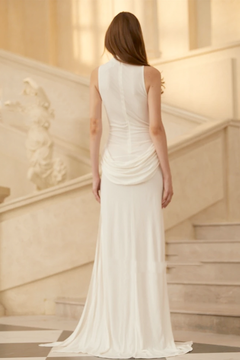 Ivory Draped Gown with High Slit | Haute & Rebellious M / Ivory / 9000 Ivory Draped Gown with High Slit | Haute & Rebellious M / Ivory / 9000
