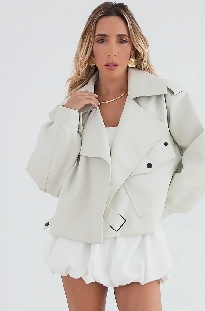 Vegan Leather Jacket - Off White - Haute & Rebellious