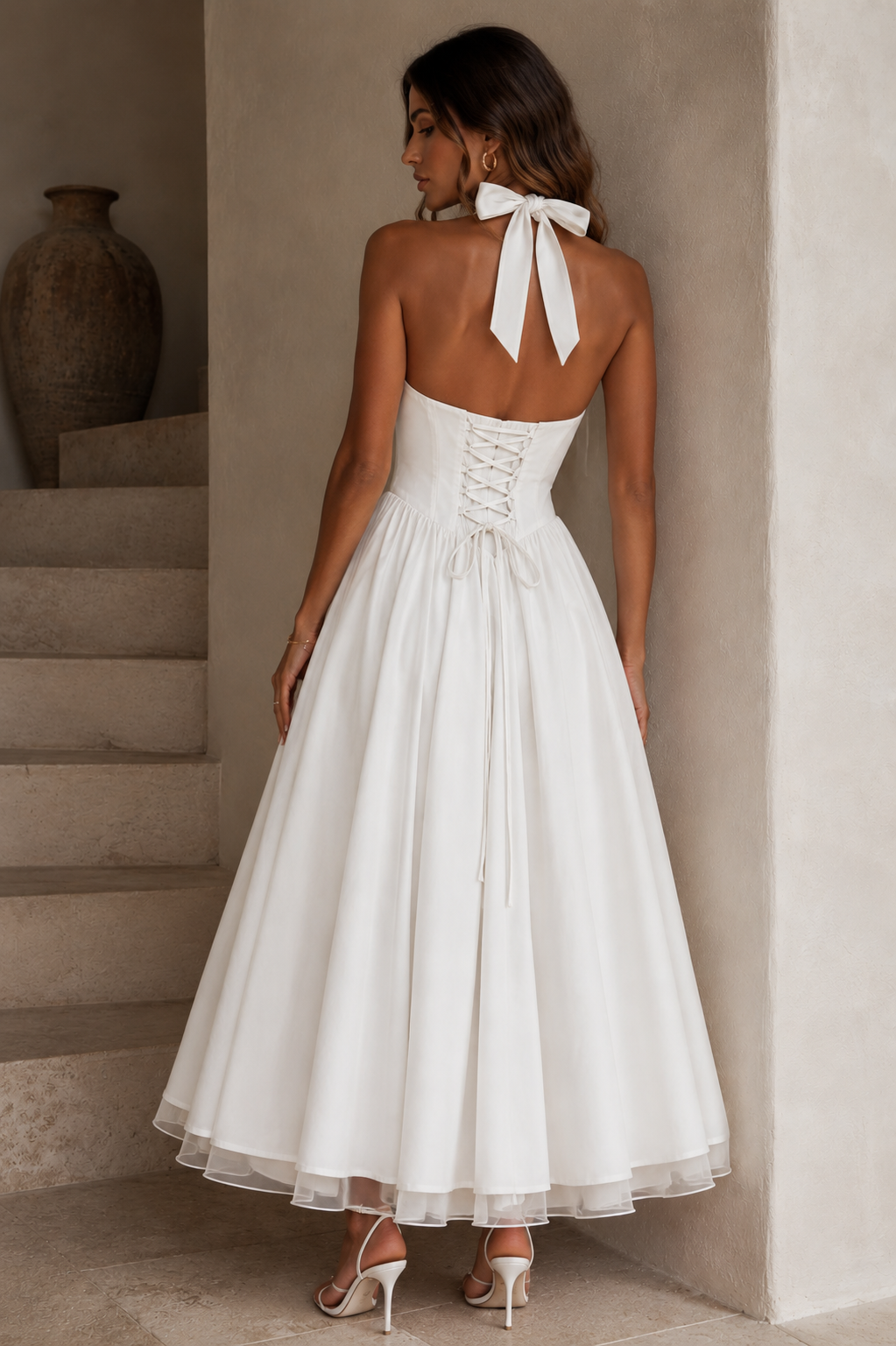 The Capri Halter Maxi Dress – white