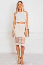 Contrast Woven Pencil Skirt - Tan