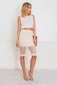 Contrast Woven Pencil Skirt - Tan