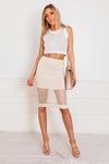 Contrast Woven Pencil Skirt - Tan