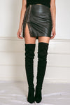 Snake Vegan Leather Mini Skirt - Olive