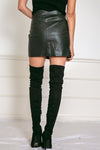 Snake Vegan Leather Mini Skirt - Olive