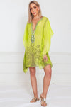 Embellished Beach Cover-Up Tunic - Lime