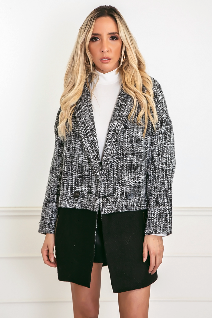 Woven Coat with Contrast