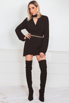 Wrap Long Sleeve Mini Dress with Cutout V-Neck