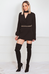 Wrap Long Sleeve Mini Dress with Cutout V-Neck