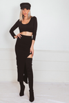 Long Sleeve Crop Tee - Black