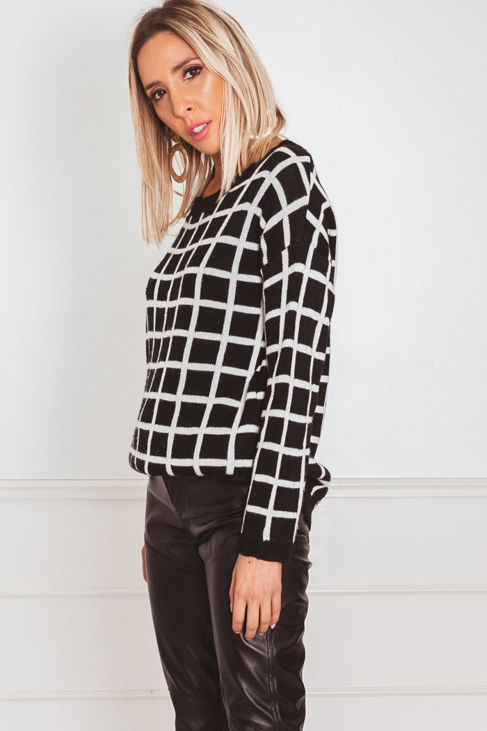 Checkered Knit Sweater