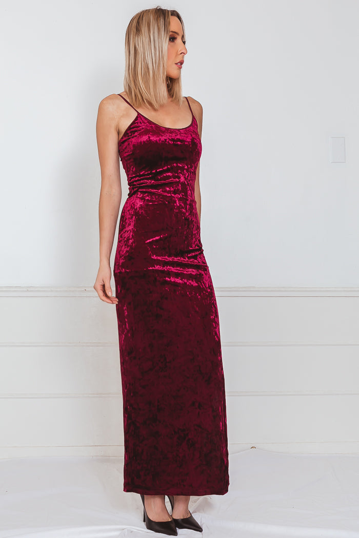 Crushed Velvet Maxi Dress with Slit