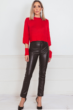 Knit Sweater with Cutout Sleeve Detail - Red