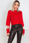 Knit Sweater with Cutout Sleeve Detail - Red