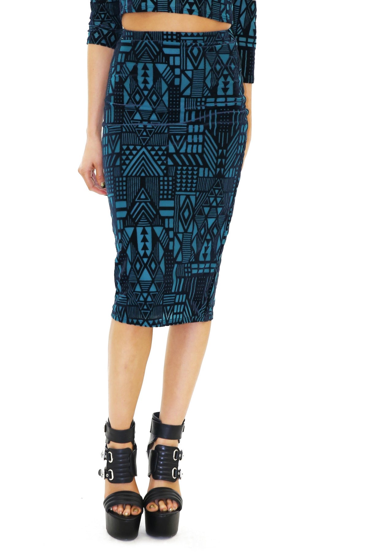 JENEL GEO VELVET PENCIL SKIRT - Haute & Rebellious