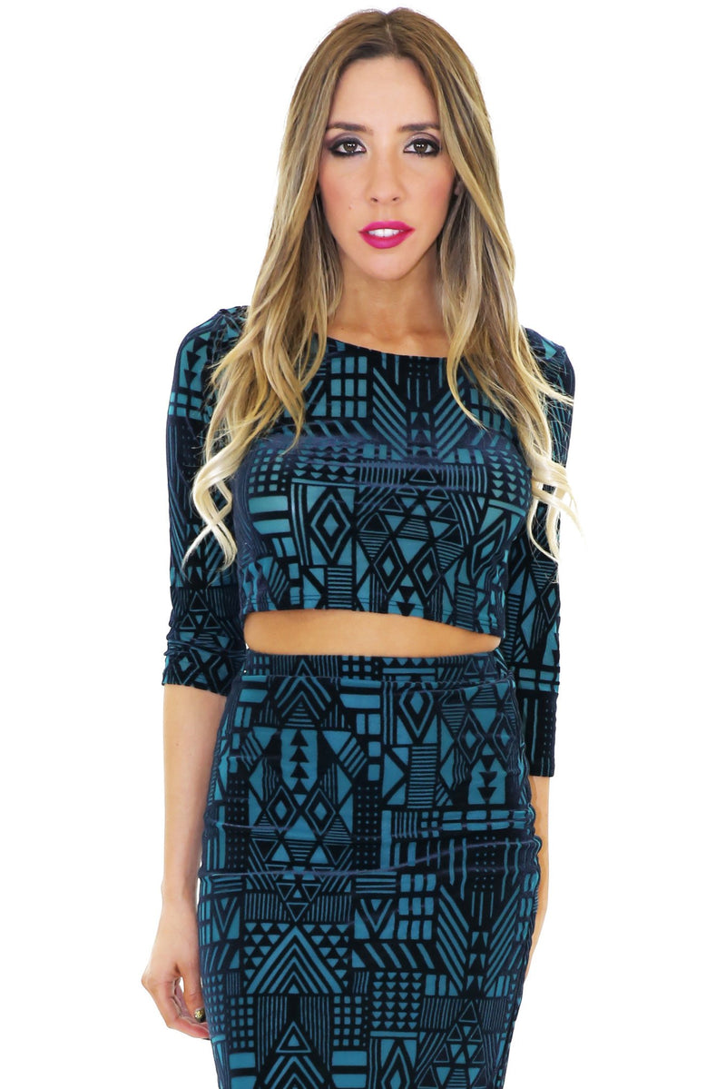 JENEL GEO VELVET CROP TOP - Haute & Rebellious