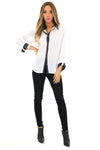 VINCE VEGAN LEATHER COLLAR CHIFFON BLOUSE - White - Haute & Rebellious