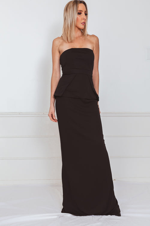 Peplum Sleeveless Maxi Dress - Black