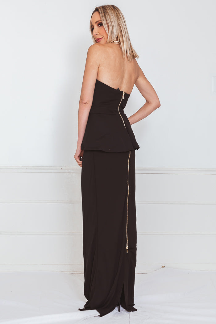 Peplum Sleeveless Maxi Dress - Black