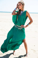 Molin Front Slits Chiffon Maxi Dress - Emerald - Haute & Rebellious