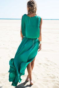 Molin Front Slits Chiffon Maxi Dress - Emerald - Haute & Rebellious