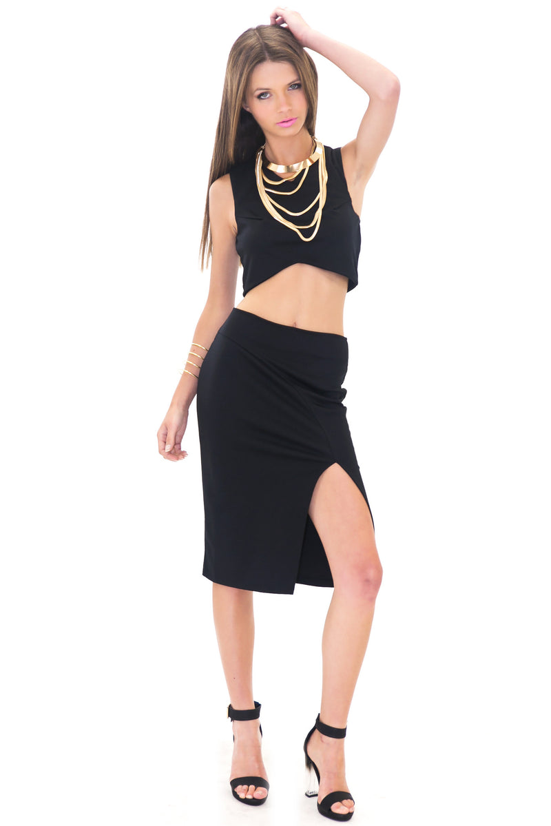 RAQUEL SLIT PENCIL SKIRT - BLACK - Haute & Rebellious