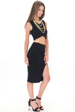 RAQUEL SLIT PENCIL SKIRT - BLACK - Haute & Rebellious