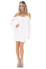 FEATHER BELL SLEEVE SUN DRESS - WHITE - Haute & Rebellious