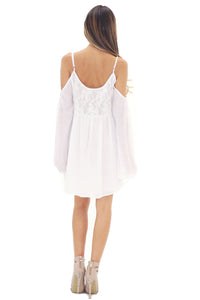 FEATHER BELL SLEEVE SUN DRESS - WHITE - Haute & Rebellious