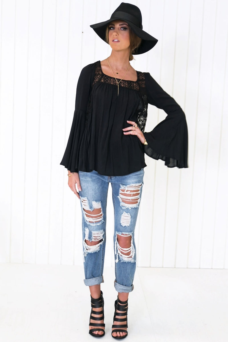 Aureil Bell Sleeve Top - Black - Haute & Rebellious